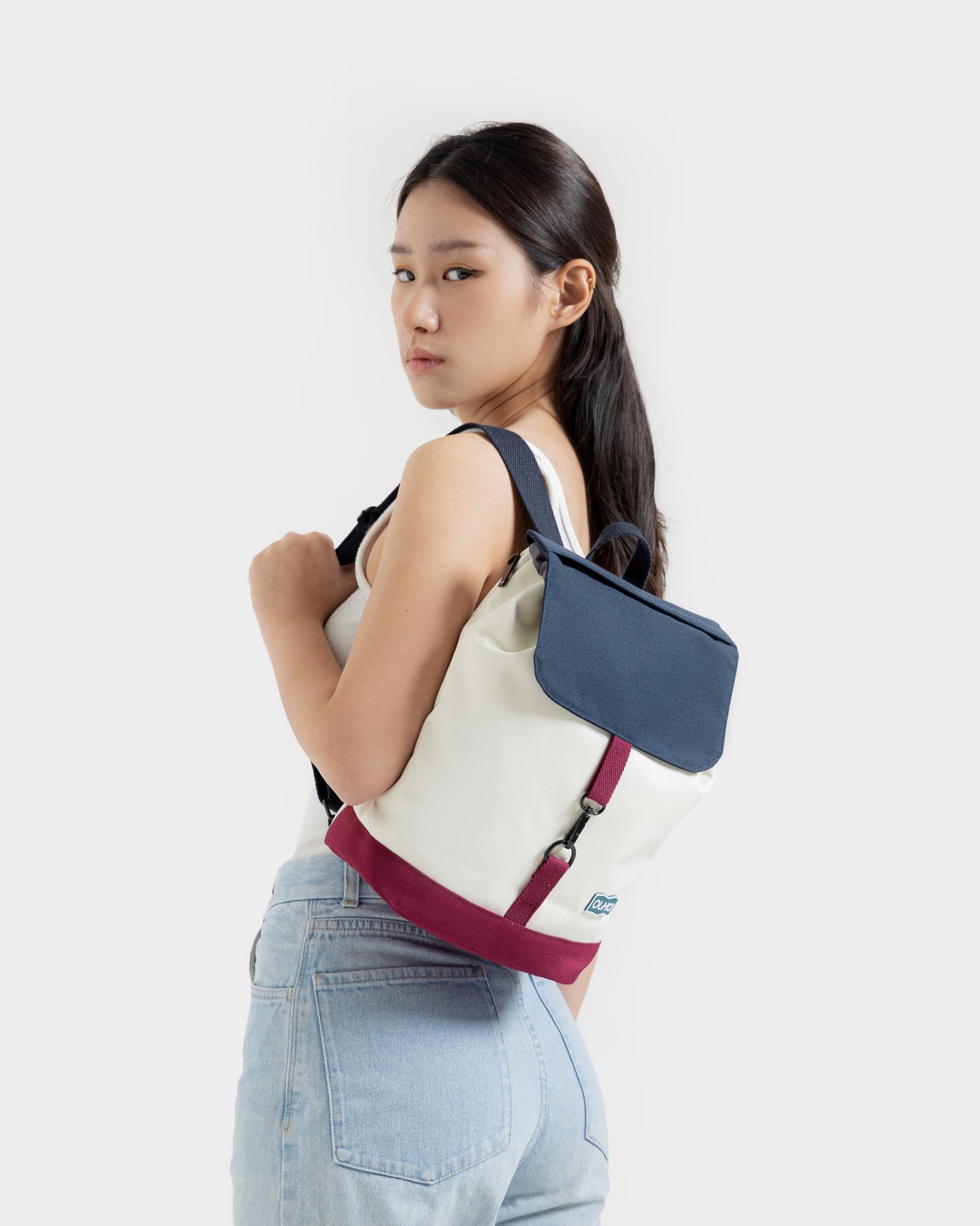 Navy blue, beige and maroon backpack (Atlas)
