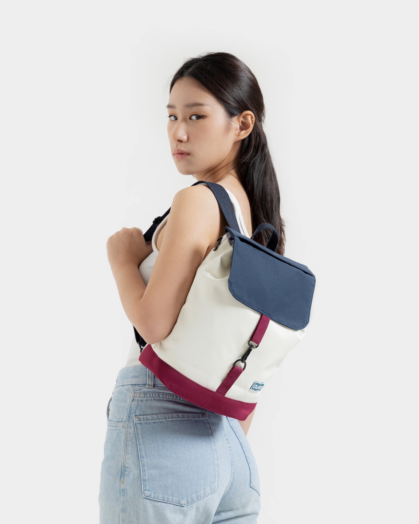 Navy blue, beige and maroon backpack (Atlas)