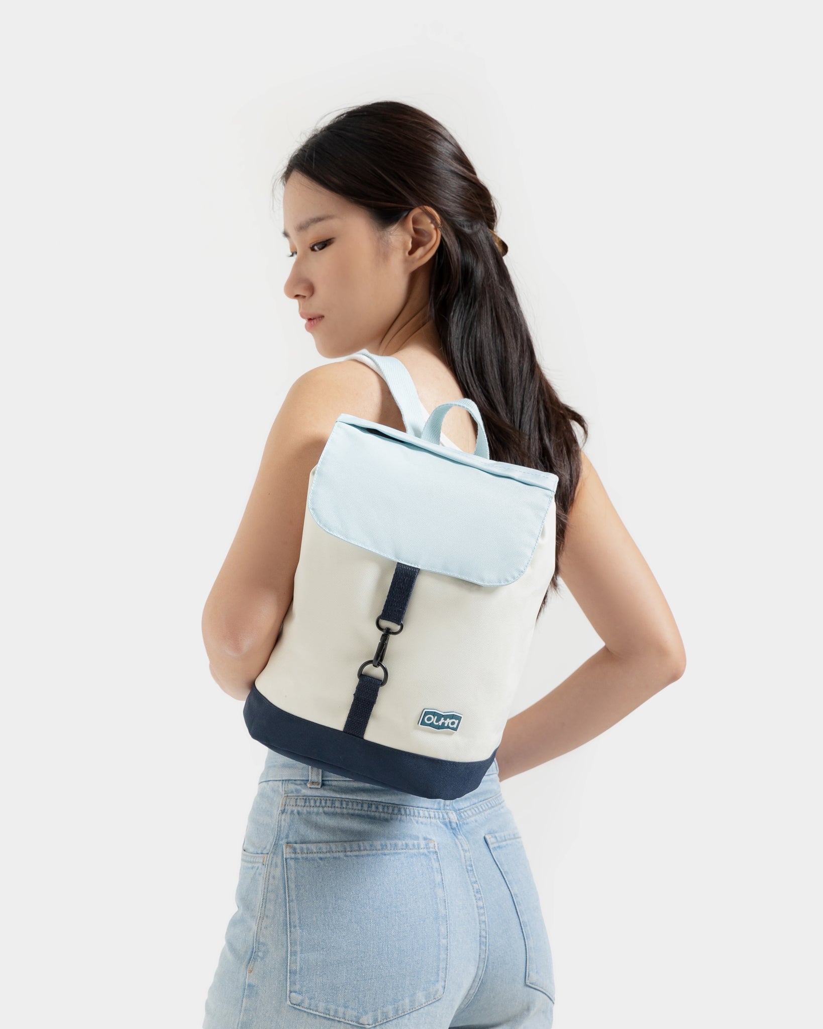 Baby blue, beige and navy blue backpack (Seabreeze)